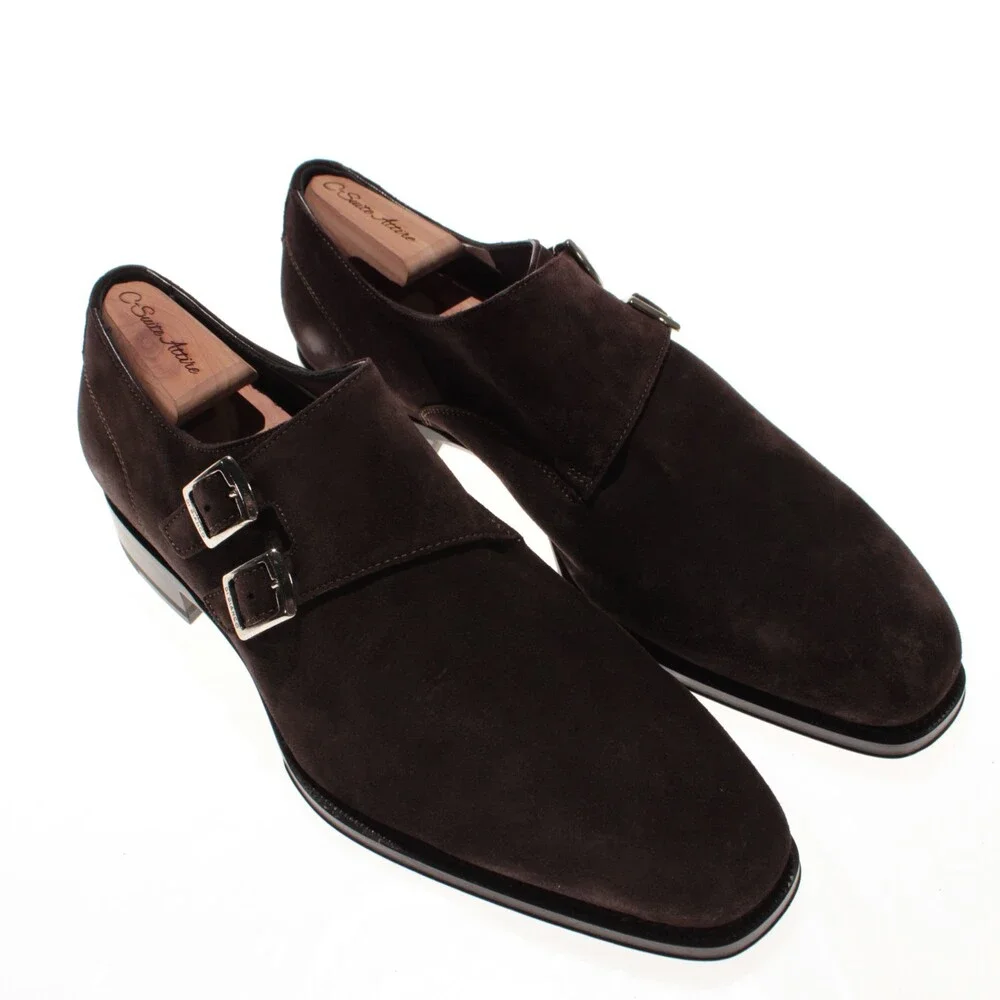 Di Bianco NWOB Double Monk Strap Dress Shoes Size 9 US in Brown Suede